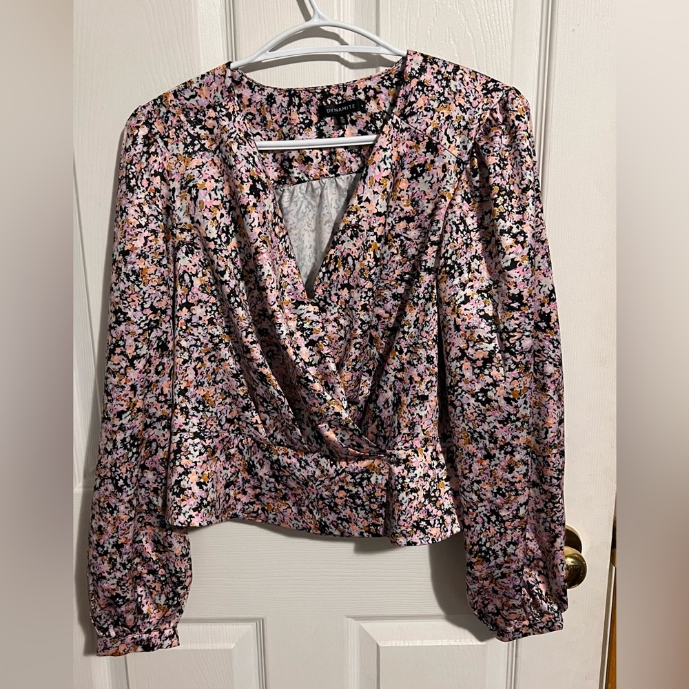 Dynamite Long Sleeve Wrap Blouse